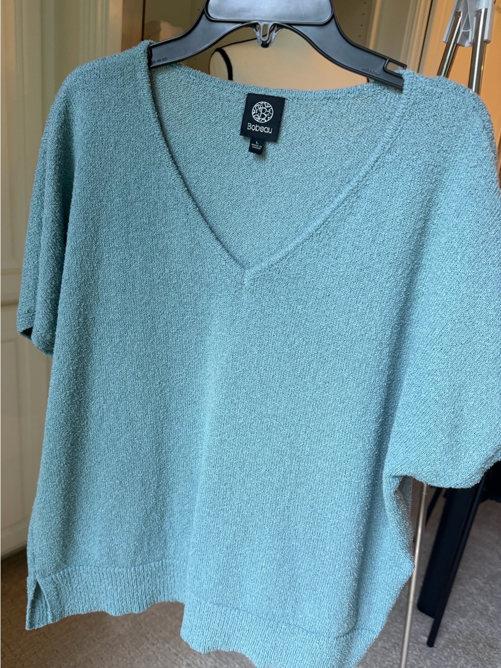 bobeau Aqua V-Neck Short Sleeve Knit Sweater